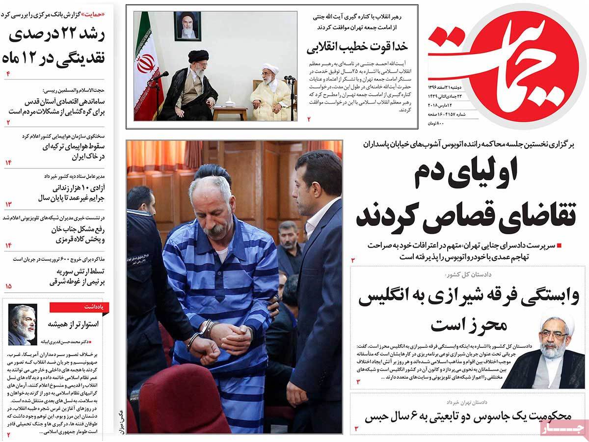 A Look at Iranian Newspaper Front Pages on March 12