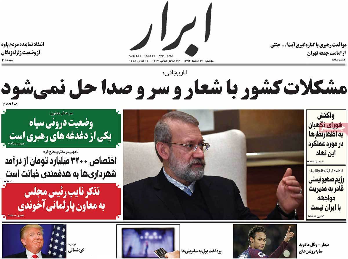 A Look at Iranian Newspaper Front Pages on March 12