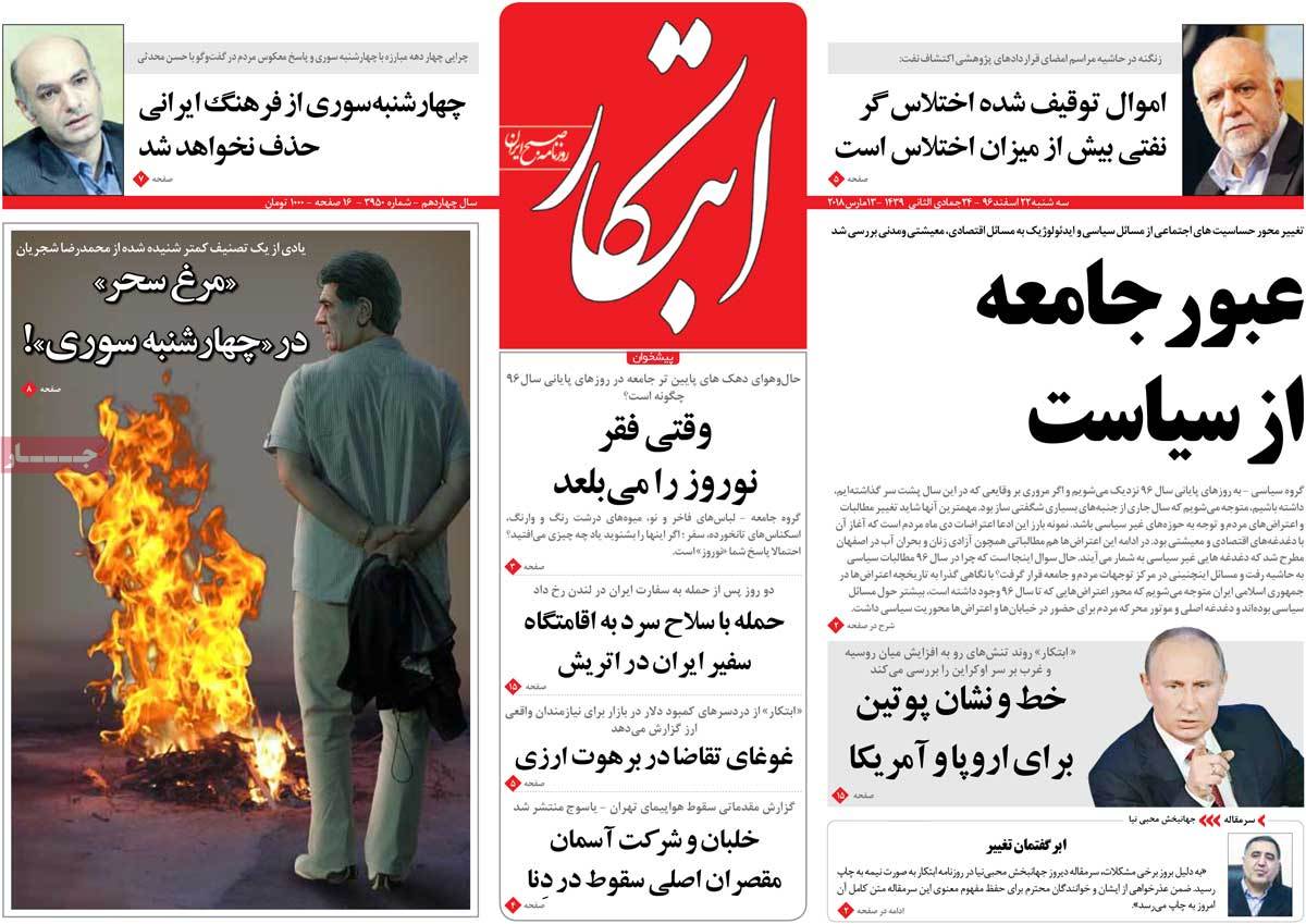 A Look at Iranian Newspaper Front Pages on March 13