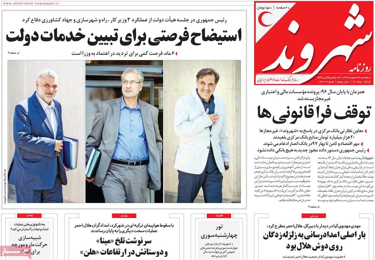 A Look at Iranian Newspaper Front Pages on March 13