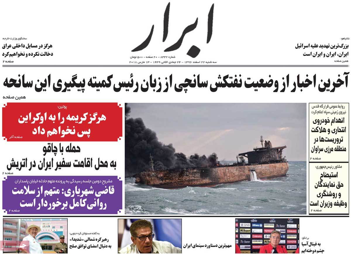 A Look at Iranian Newspaper Front Pages on March 13