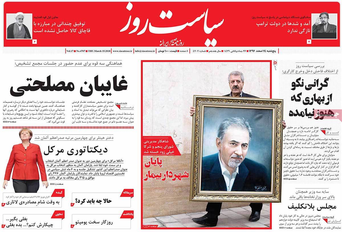 A Look at Iranian Newspaper Front Pages on March 15