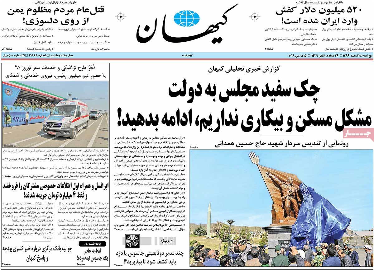 A Look at Iranian Newspaper Front Pages on March 15