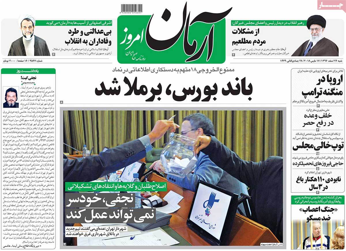 A Look at Iranian Newspaper Front Pages on March 17