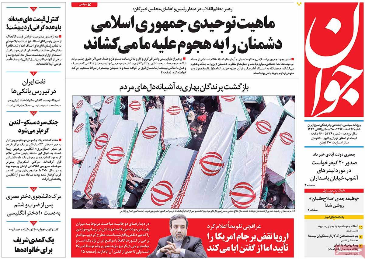 A Look at Iranian Newspaper Front Pages on March 17