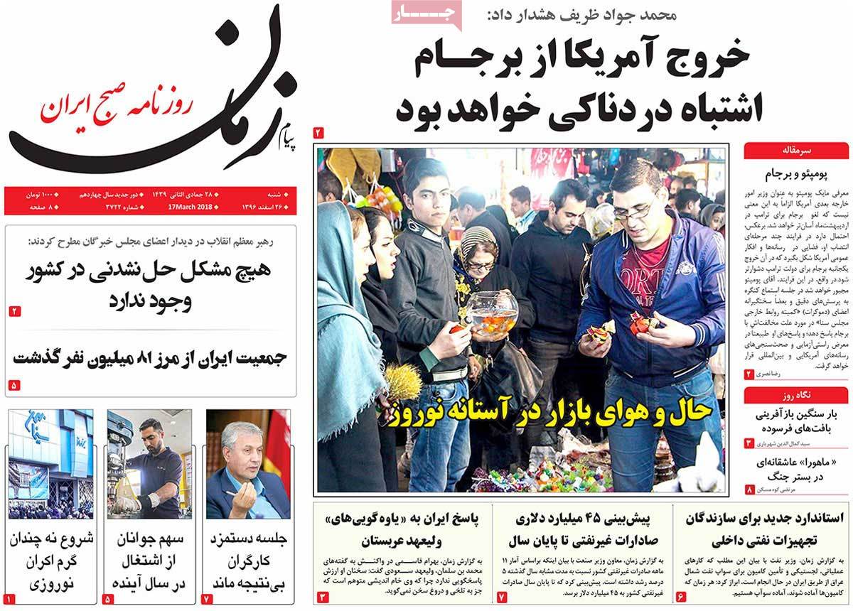 A Look at Iranian Newspaper Front Pages on March 17