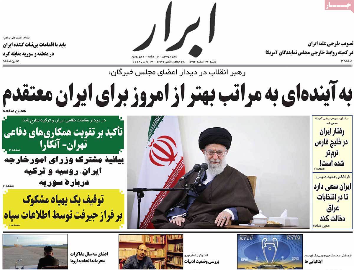 A Look at Iranian Newspaper Front Pages on March 17