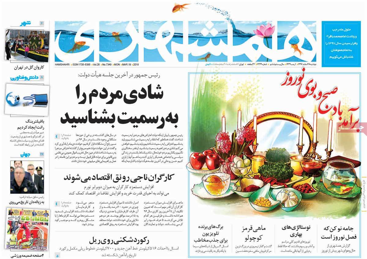 A Look at Iranian Newspaper Front Pages on March 19