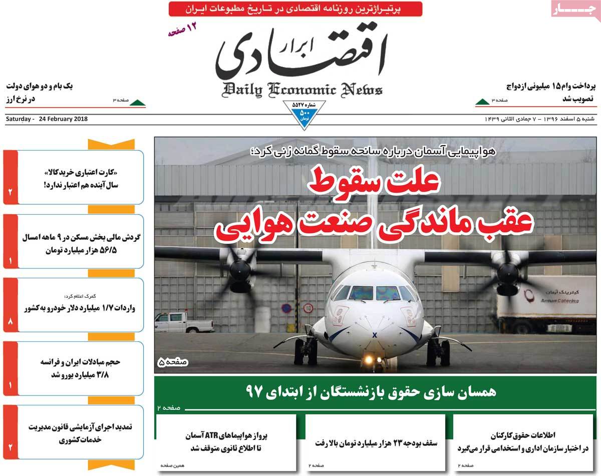 A Look at Iranian Newspaper Front Pages on February 24