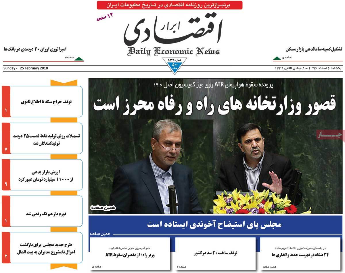 A Look at Iranian Newspaper Front Pages on February 25