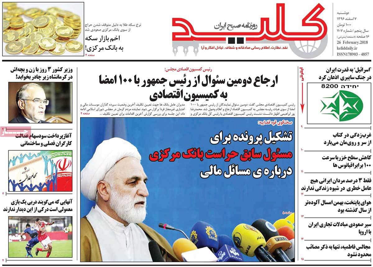 A Look at Iranian Newspaper Front Pages on February 26