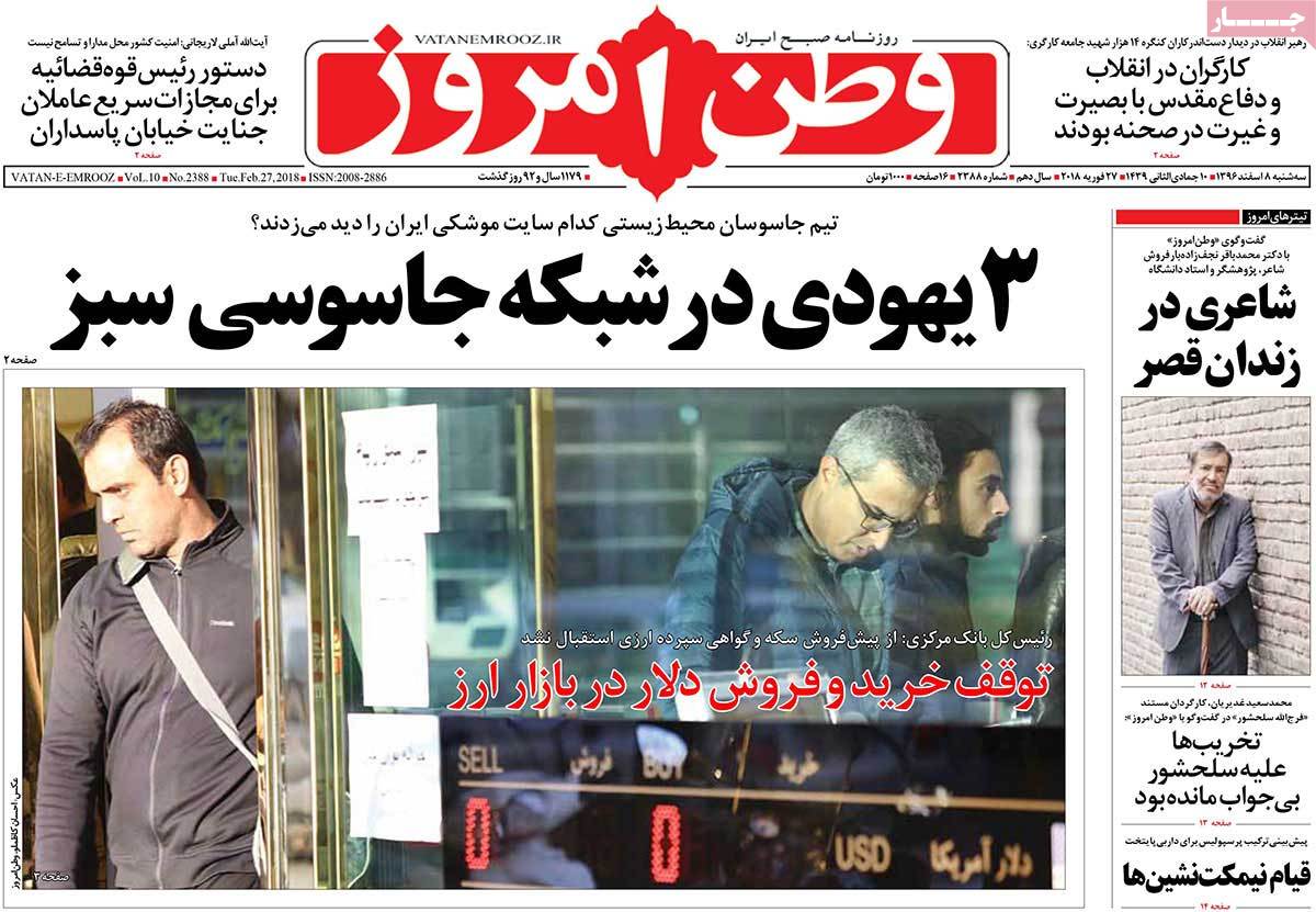 A Look at Iranian Newspaper Front Pages on February 27