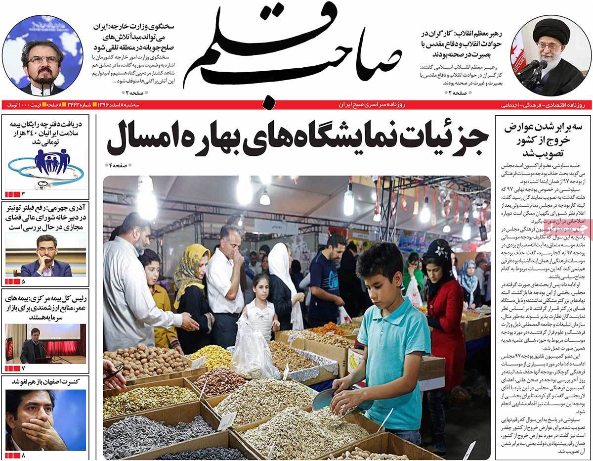 A Look at Iranian Newspaper Front Pages on February 27