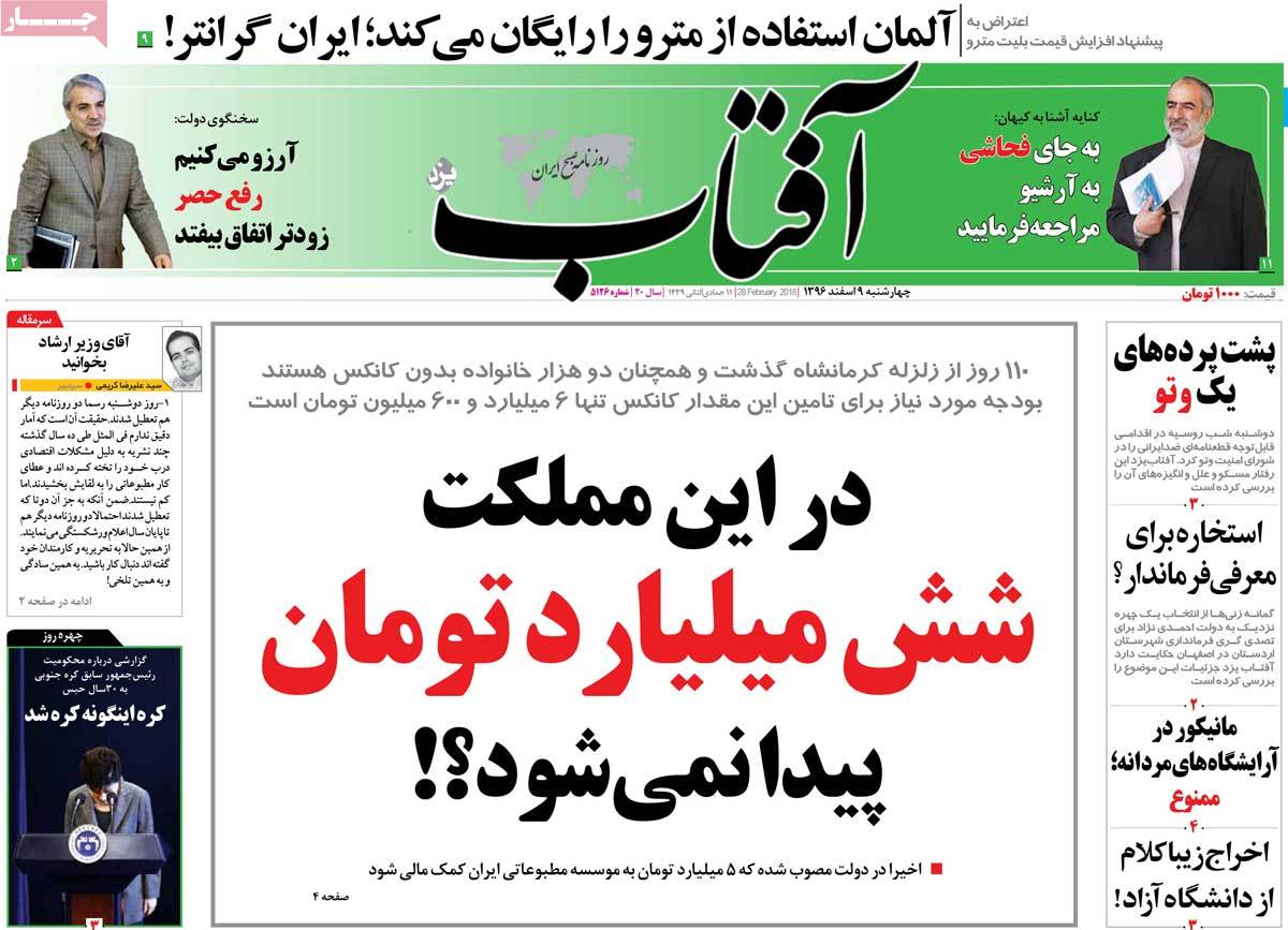 A Look at Iranian Newspaper Front Pages on February 28