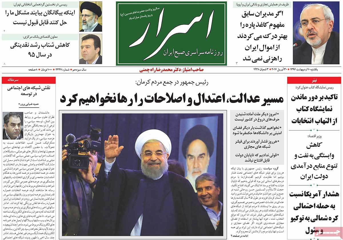 A Look at Iranian Newspaper Front Pages on April 30