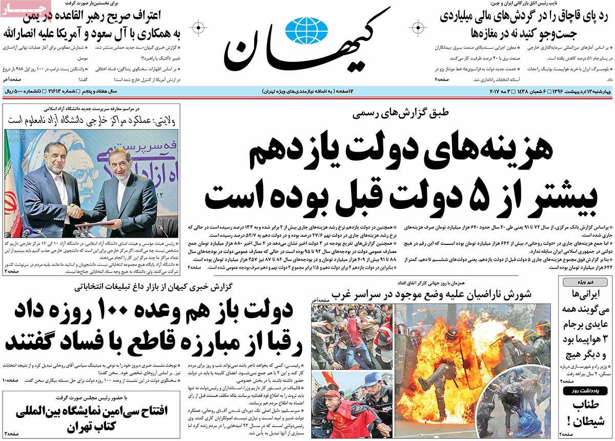 Iranian Newspaper Front Pages on May 3- Kayhan