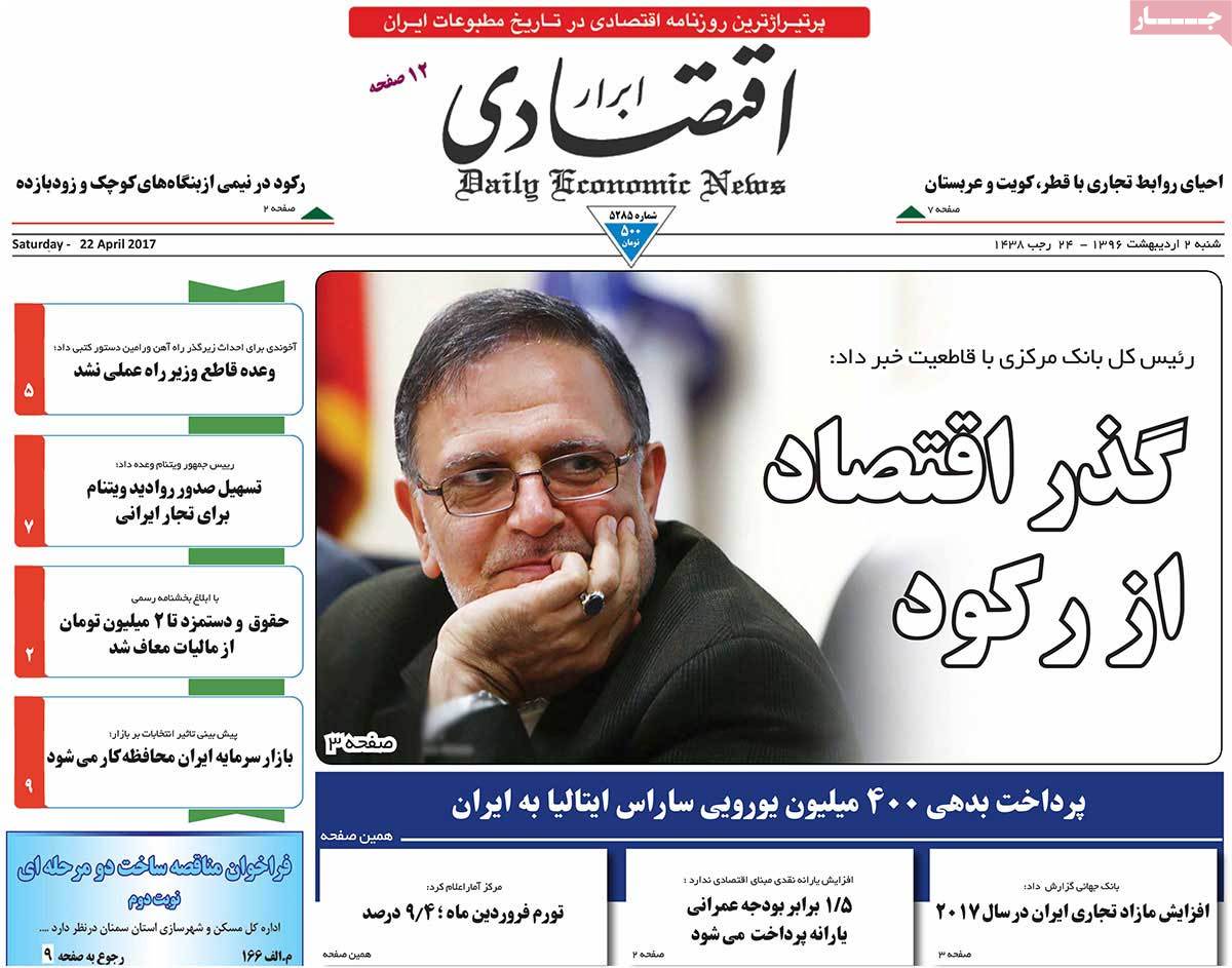 A Look at Iranian Newspaper Front Pages on April 22 - abrar eghtesadi A Look at Iranian Newspaper Front Pages on April 22 - abrar eghtesadi