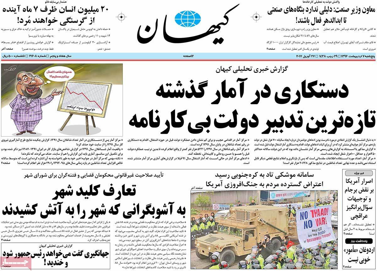 A Look at Iranian Newspaper Front Pages on April 27 - keyhan A Look at Iranian Newspaper Front Pages on April 27 - keyhan