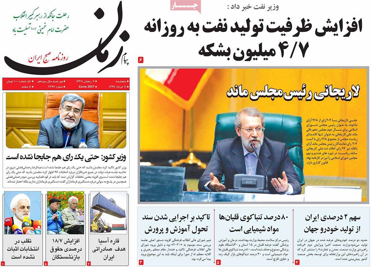 A Look at Iranian Newspaper Front Pages on June 1