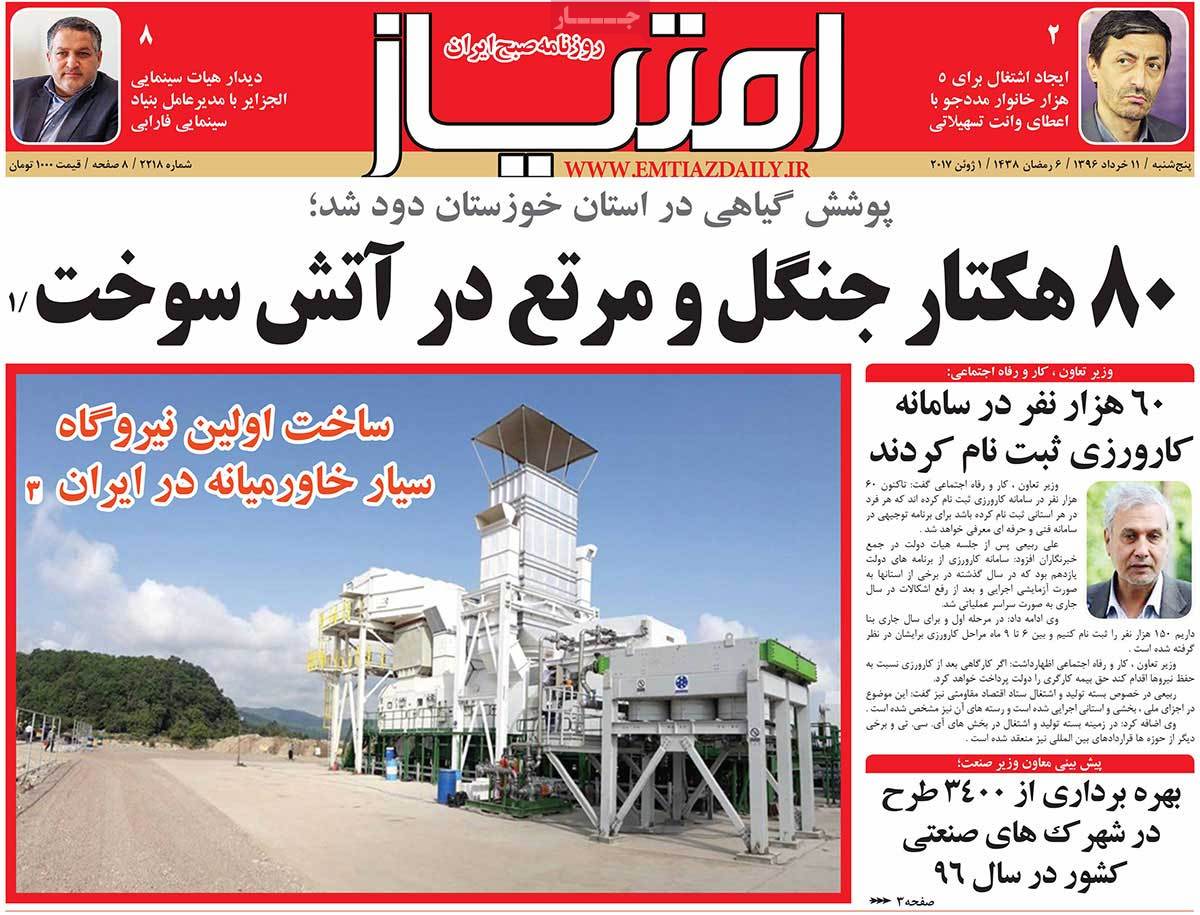 A Look at Iranian Newspaper Front Pages on June 1