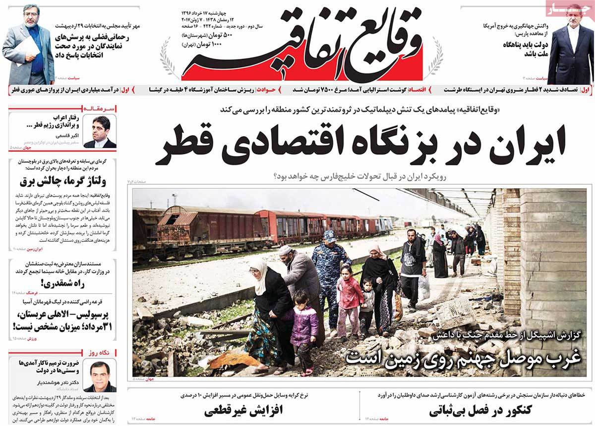 A Look at Iranian Newspaper Front Pages on June 7