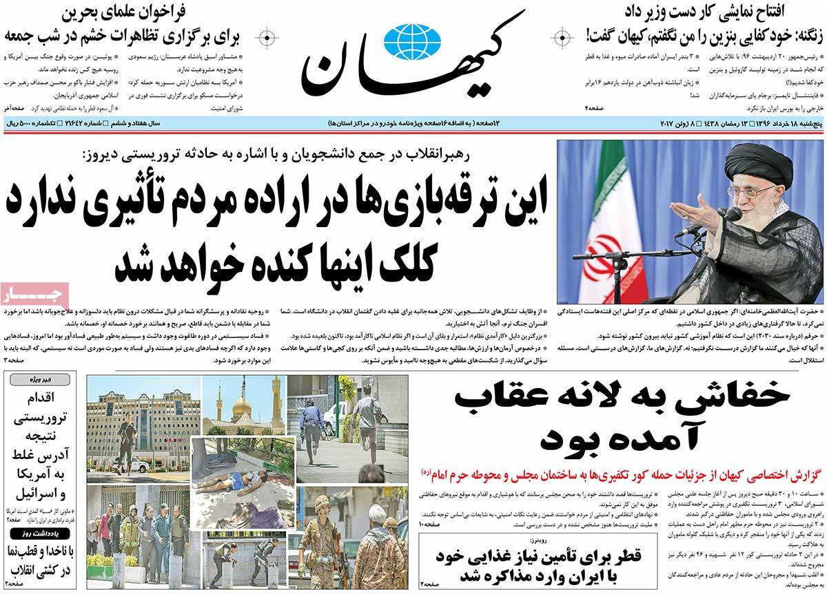 How Iranian Newspapers Covered Tehran Terrorist Attacks - keyhan