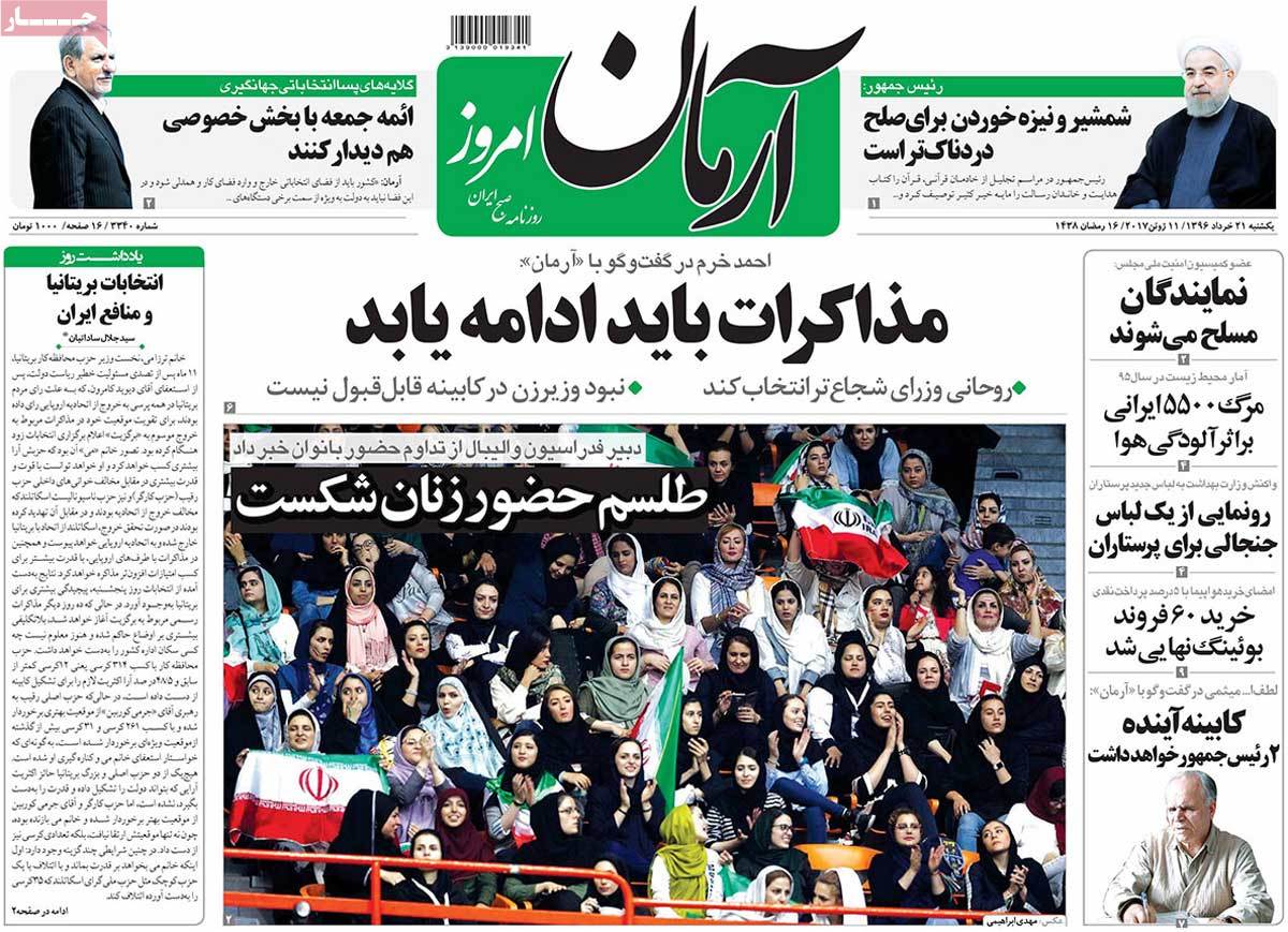 A Look at Iranian Newspaper Front Pages on June 11