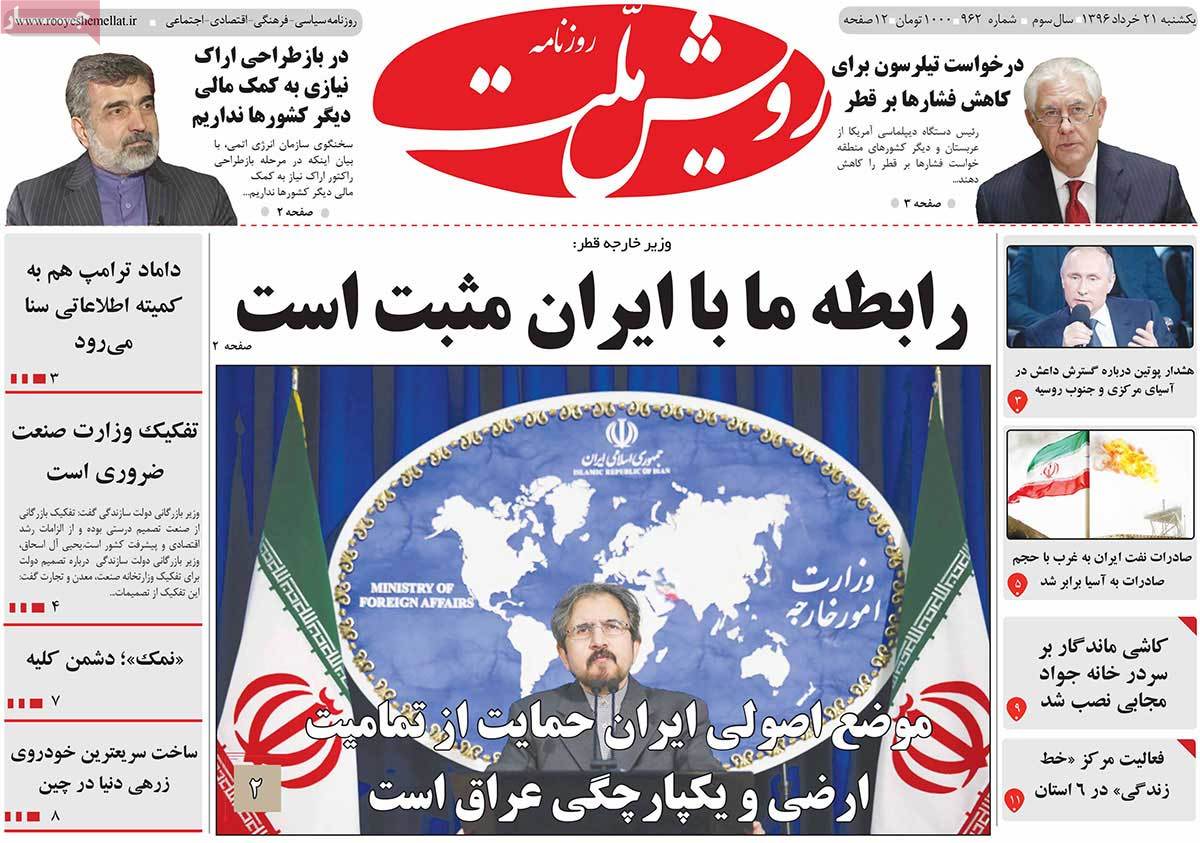 A Look at Iranian Newspaper Front Pages on June 11