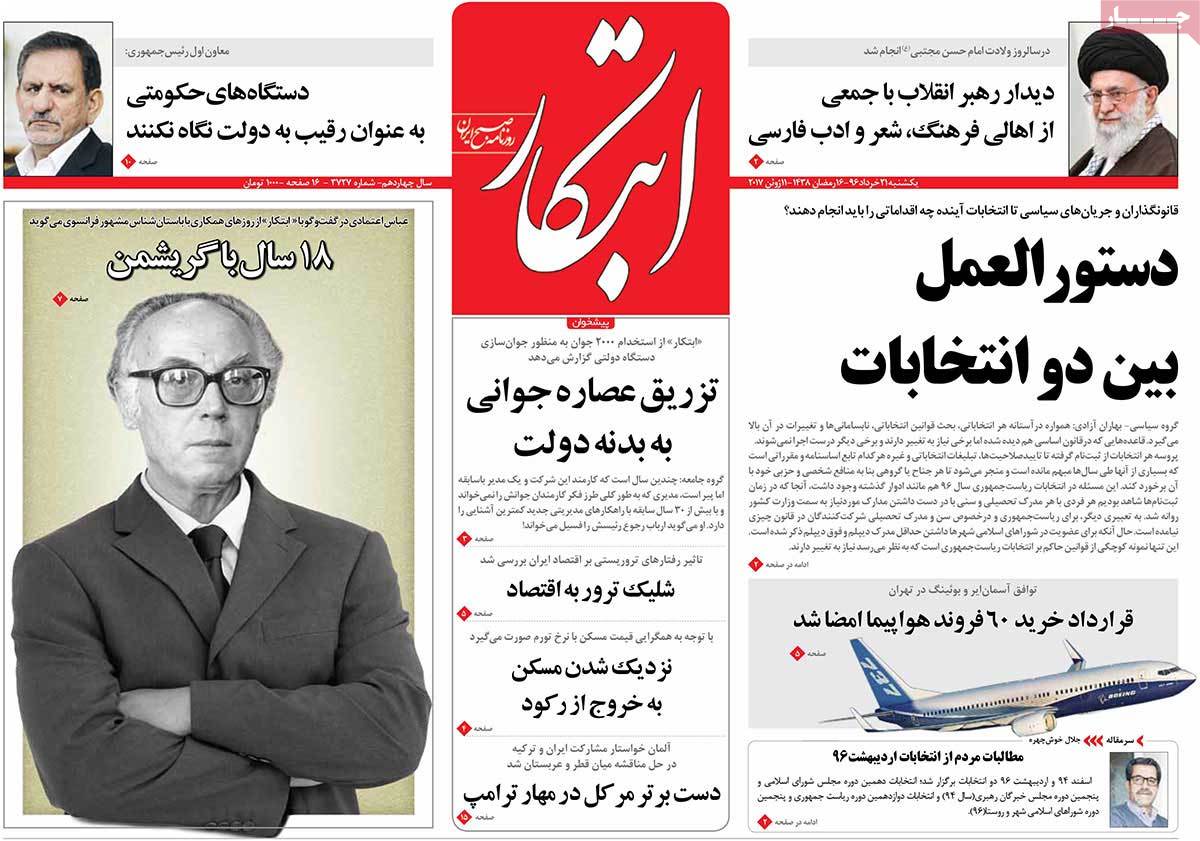 A Look at Iranian Newspaper Front Pages on June 11