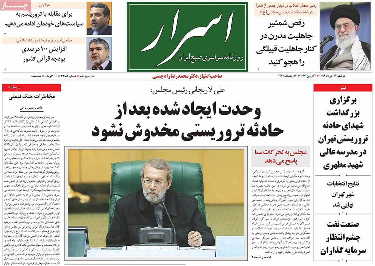 A Look at Iranian Newspaper Front Pages on June 12