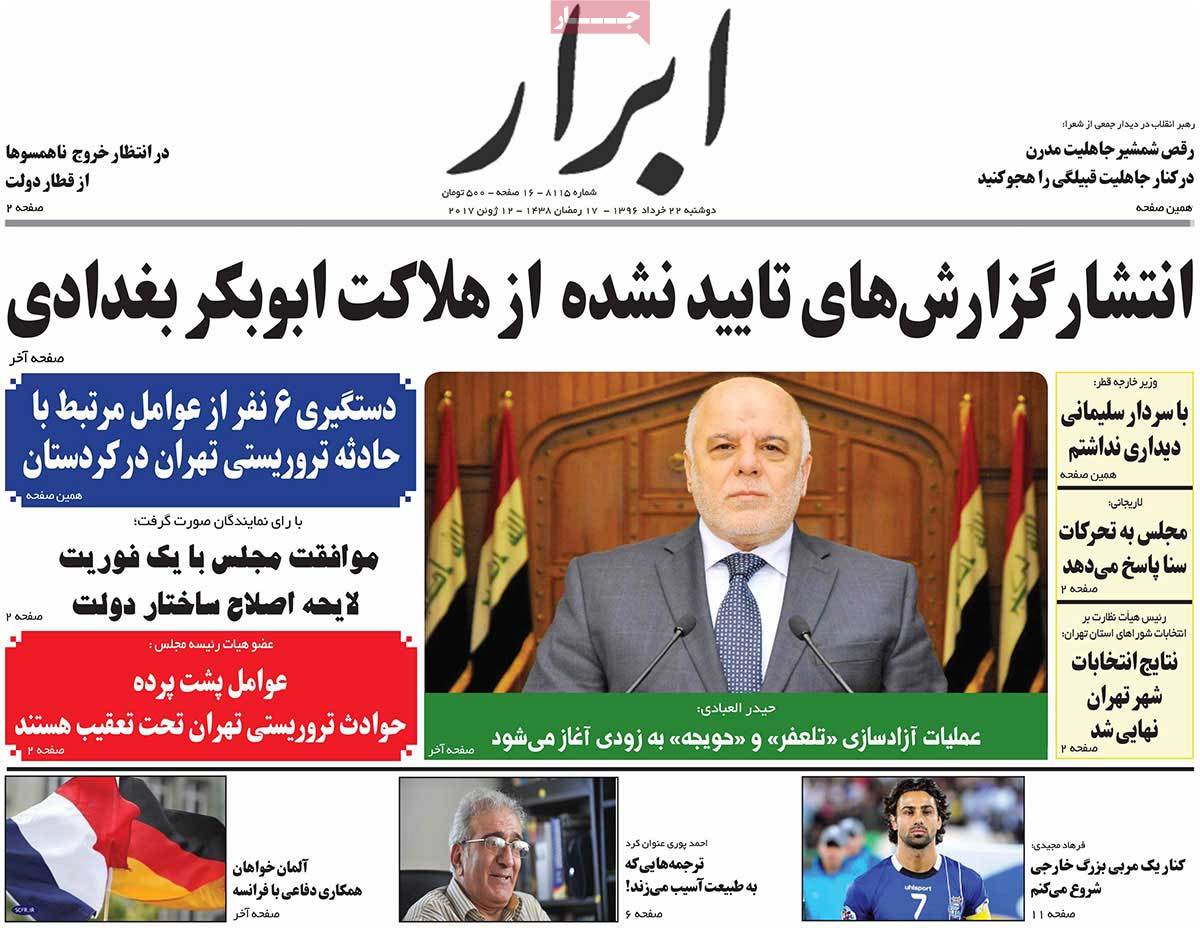 A Look at Iranian Newspaper Front Pages on June 12