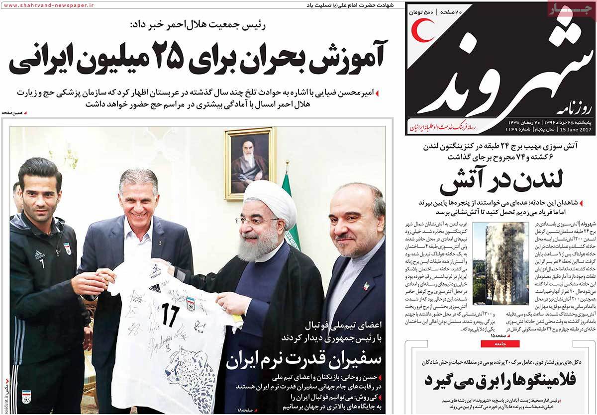 A Look at Iranian Newspaper Front Pages on June 15