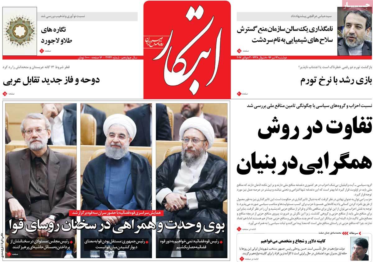 A Look at Iranian Newspaper Front Pages on July 3