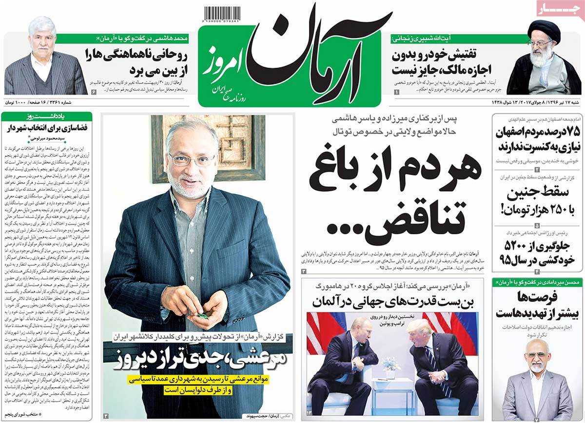 A Look at Iranian Newspaper Front Pages on July 8