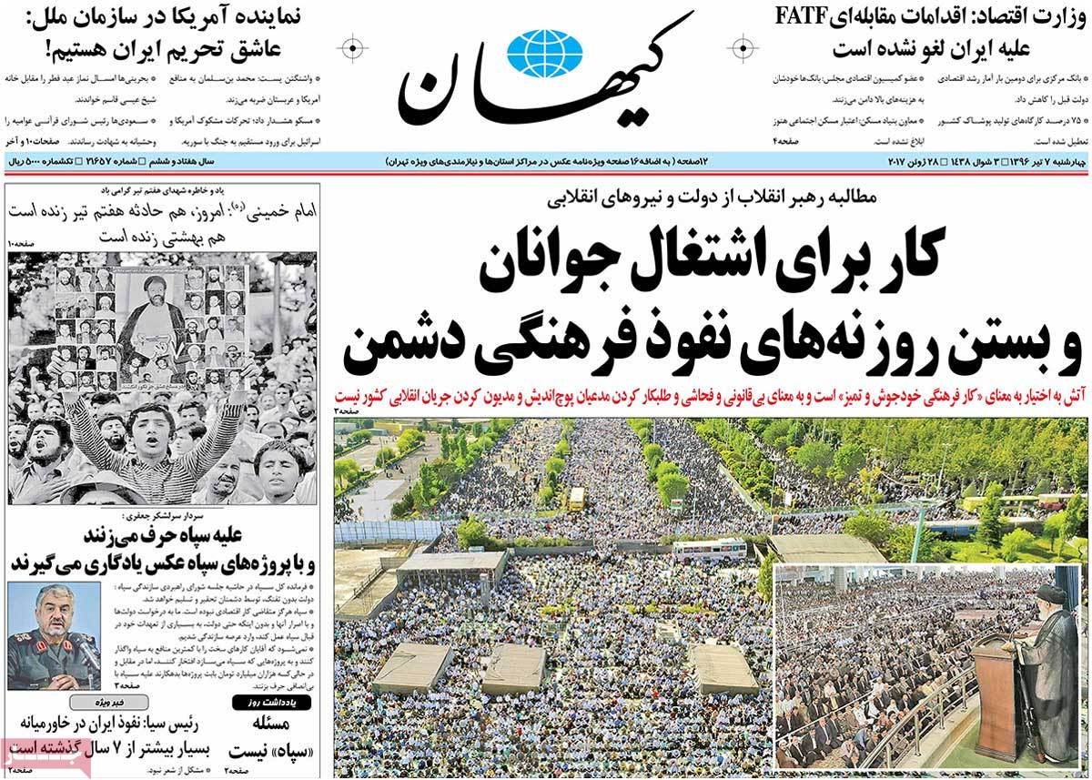 A Look at Iranian Newspaper Front Pages on June 28