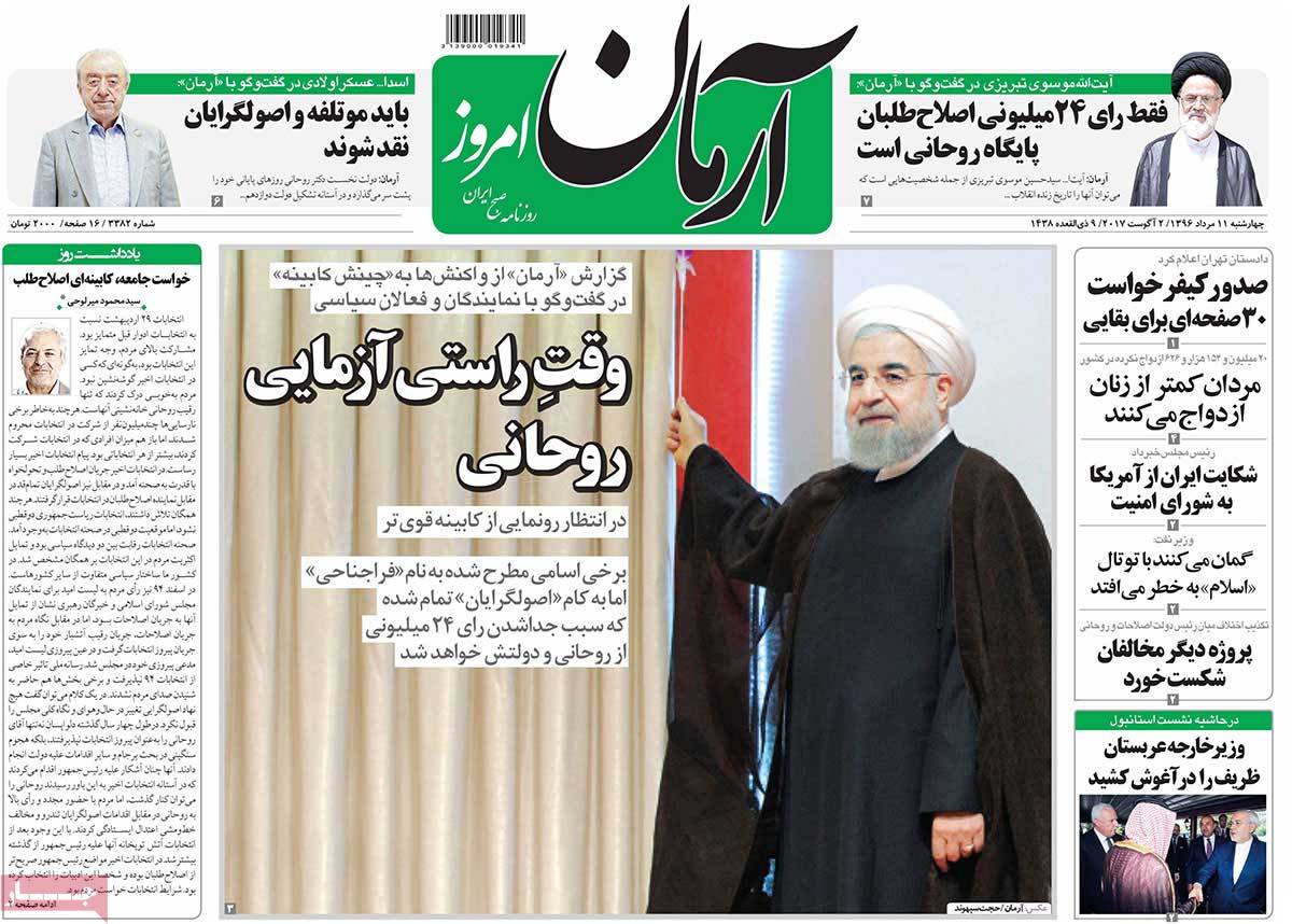 A Look at Iranian Newspaper Front Pages on August 2