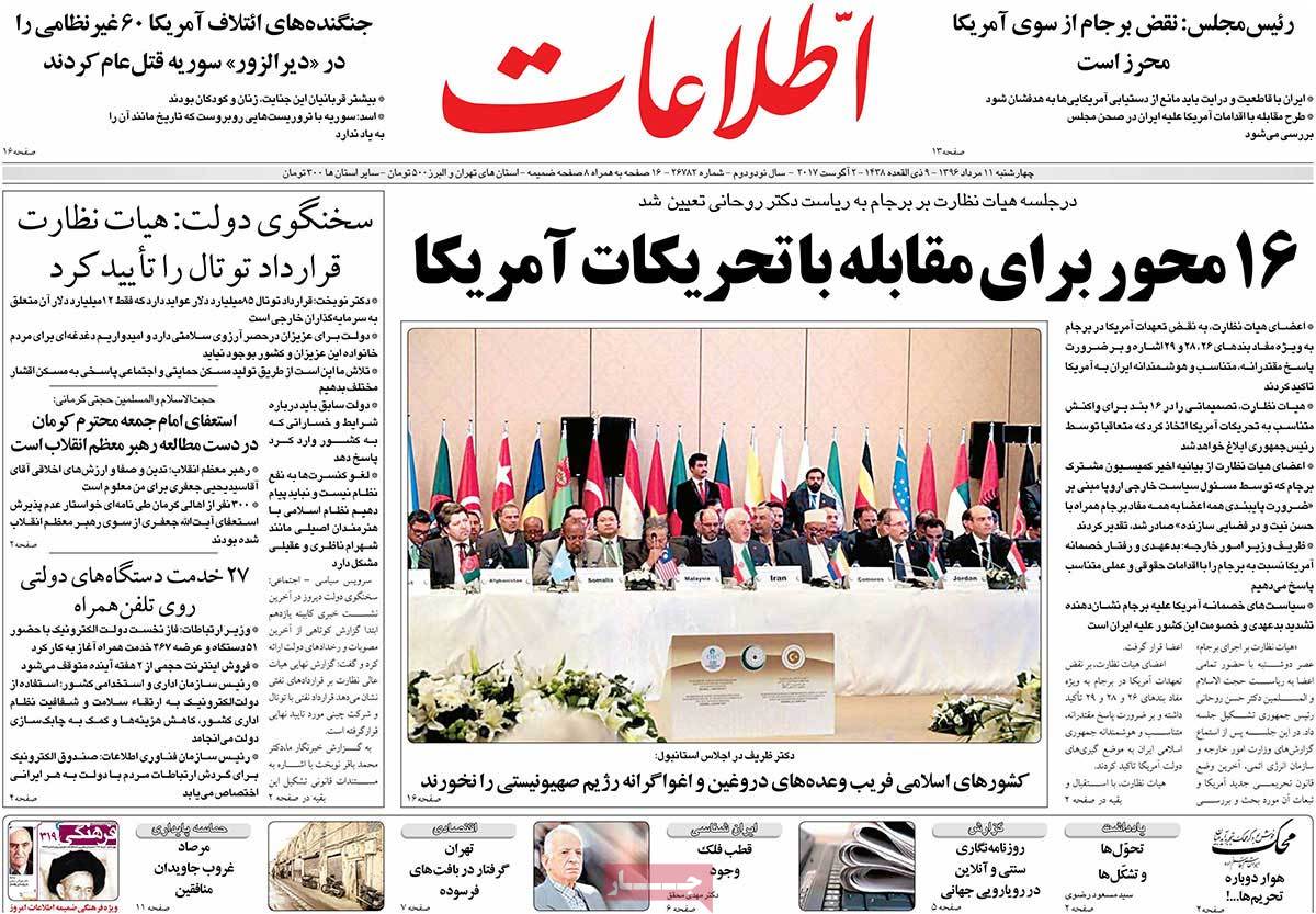 A Look at Iranian Newspaper Front Pages on August 2