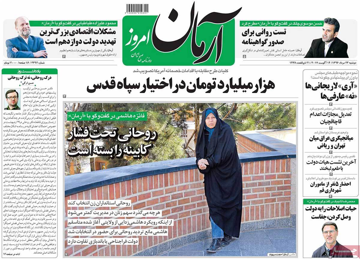 A Look at Iranian Newspaper Front Pages on August 14