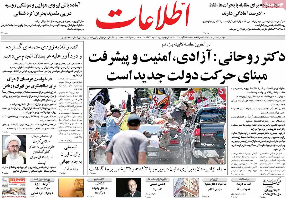 A Look at Iranian Newspaper Front Pages on August 14