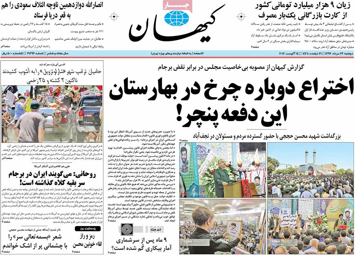 A Look at Iranian Newspaper Front Pages on August 14