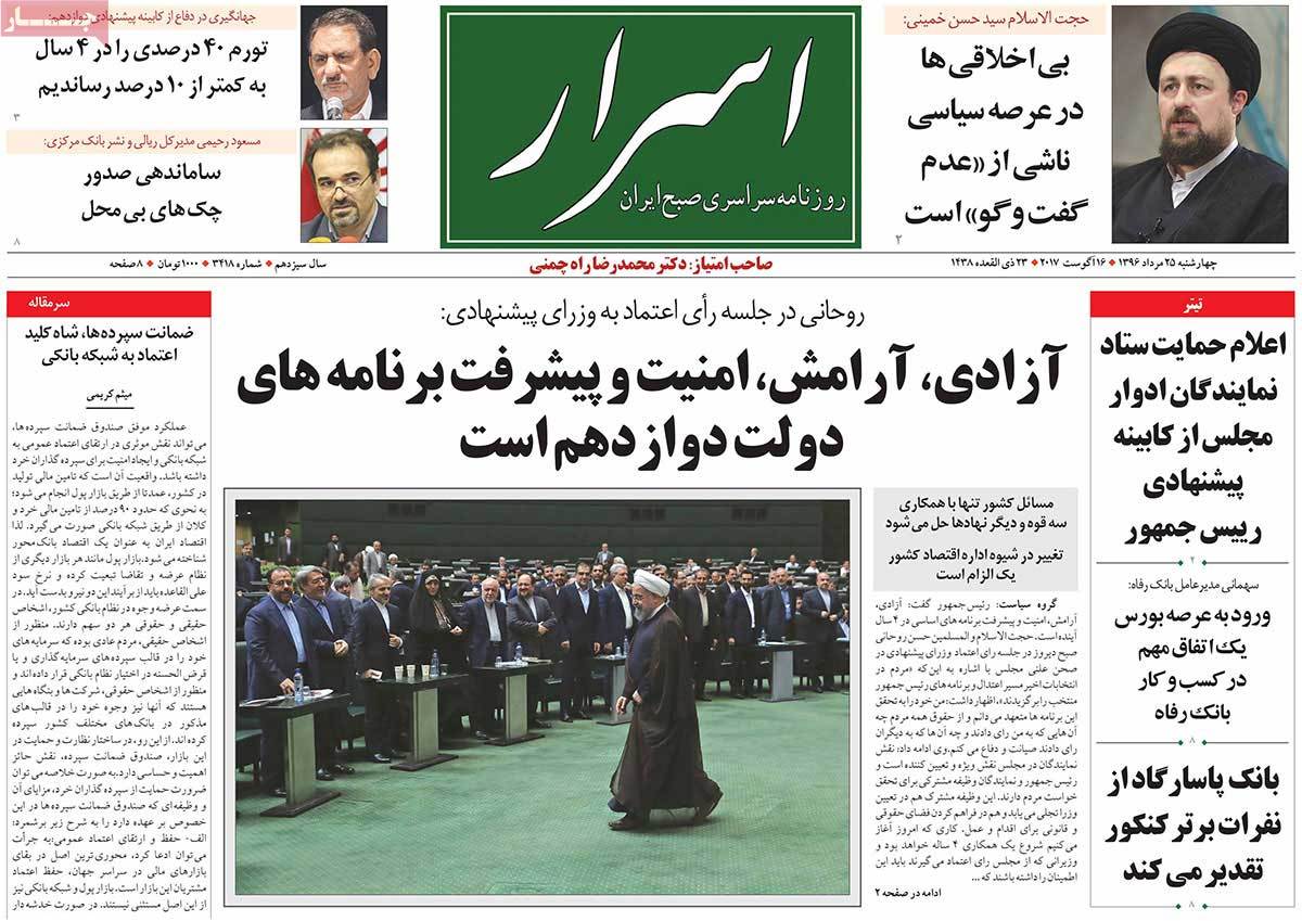 A Look at Iranian Newspaper Front Pages on August 16