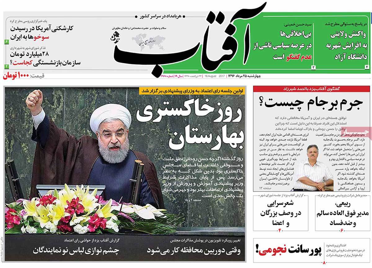 A Look at Iranian Newspaper Front Pages on August 16