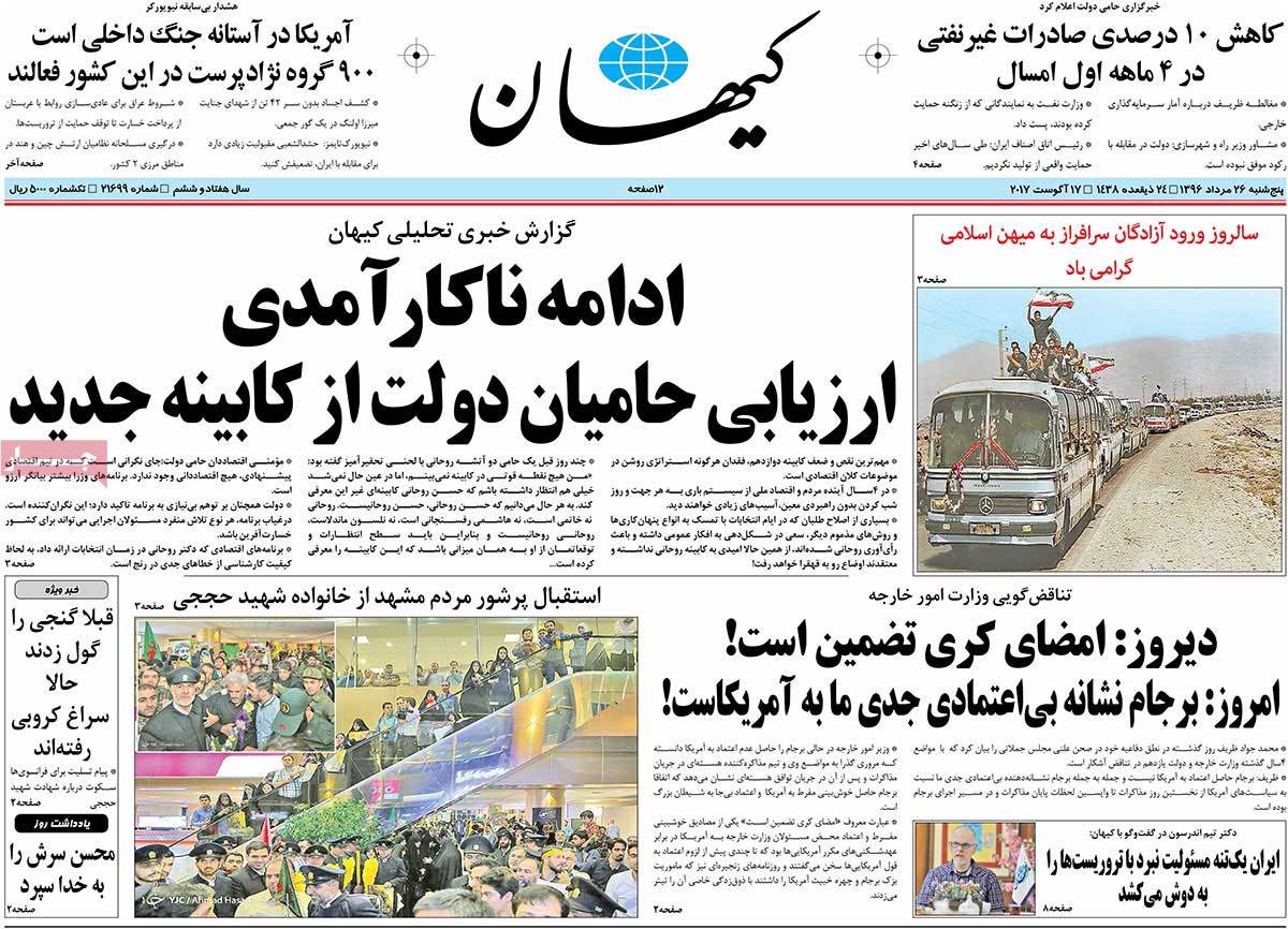 A Look at Iranian Newspaper Front Pages on August 17