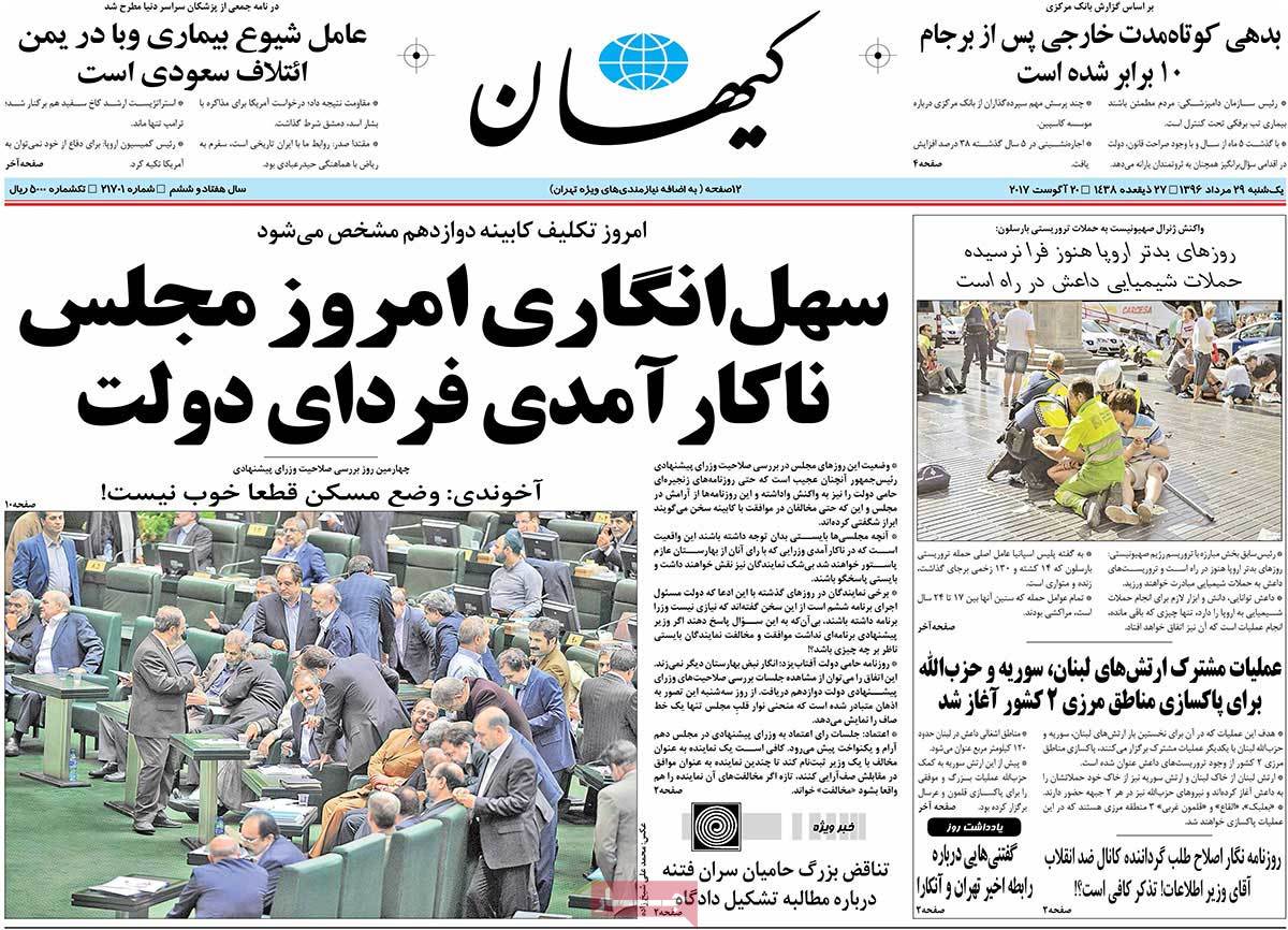 A Look at Iranian Newspaper Front Pages on August 20