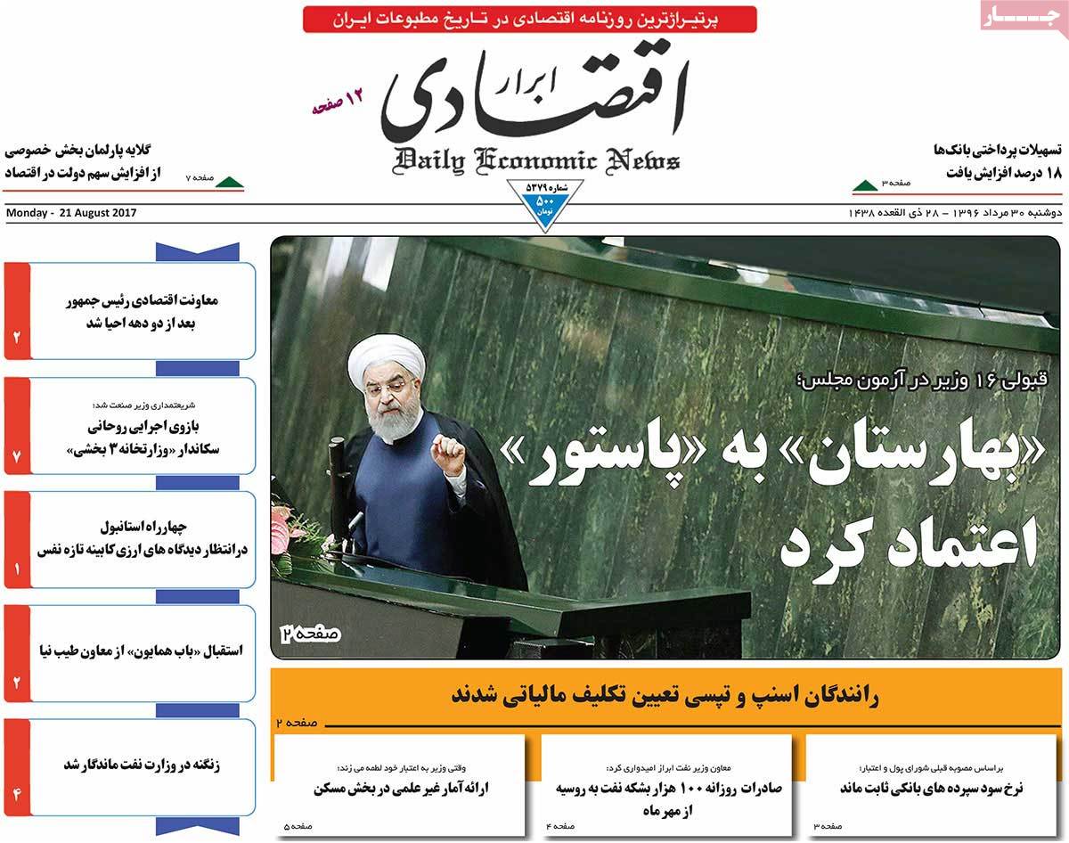 A Look at Iranian Newspaper Front Pages on August 21