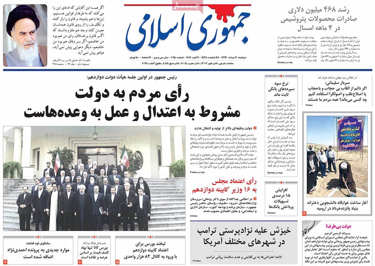 A Look at Iranian Newspaper Front Pages on August 21