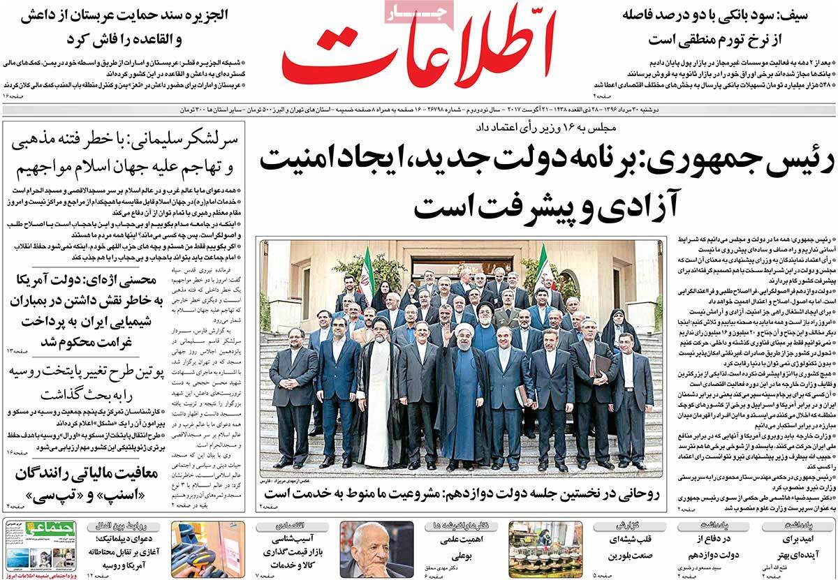 A Look at Iranian Newspaper Front Pages on August 21