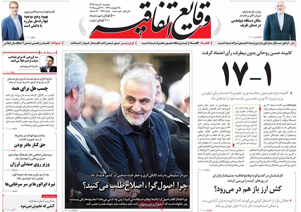 A Look at Iranian Newspaper Front Pages on August 21 19 A Look at Iranian Newspaper Front Pages on August 21