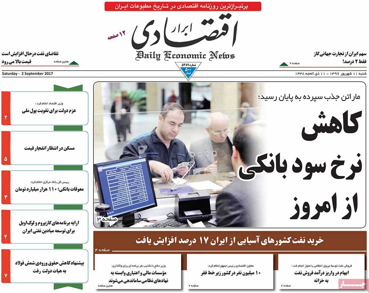 A Look at Iranian Newspaper Front Pages on September 2 - abrar egtesadi