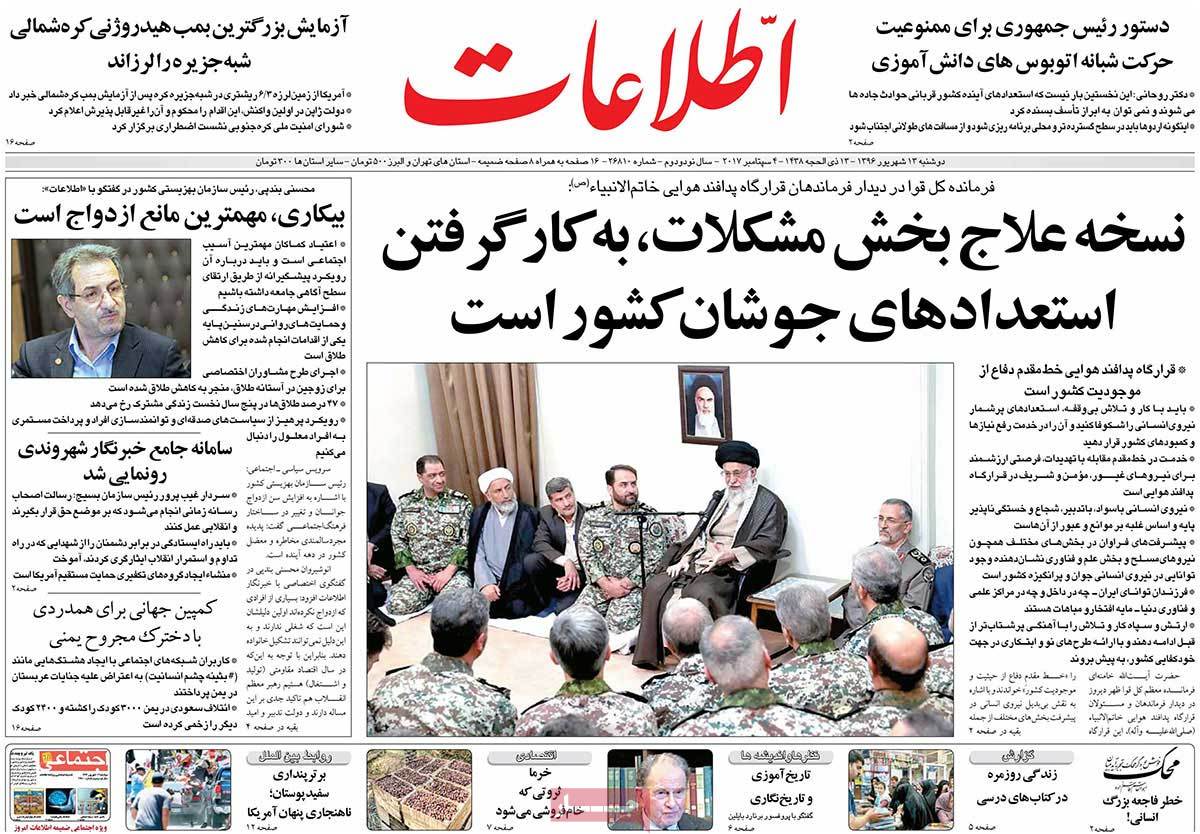 A Look at Iranian Newspaper Front Pages on September 4